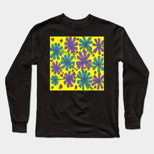 Cosmos and Lady Bugs on Yellow Long Sleeve T-Shirt